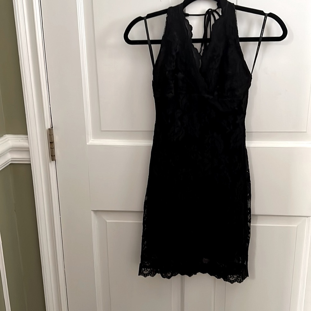 SALE! Bebe Black Lace Halter Dress - Picture 2 of 6